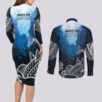 World Ocean Day Pasifika Couples Matching Long Sleeve Bodycon Dress and Long Sleeve Button Shirt Awaken New Depths