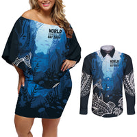 World Ocean Day Pasifika Couples Matching Off Shoulder Short Dress and Long Sleeve Button Shirt Awaken New Depths