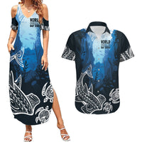 World Ocean Day Pasifika Couples Matching Summer Maxi Dress and Hawaiian Shirt Awaken New Depths LT7 Blue - Polynesian Pride