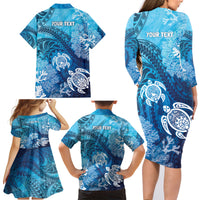 Hawaii World Ocean Day Family Matching Long Sleeve Bodycon Dress and Hawaiian Shirt Kakau Turtles LT7 - Polynesian Pride