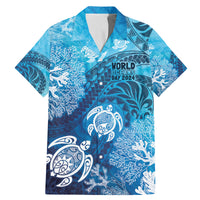 Hawaii World Ocean Day Family Matching Mermaid Dress and Hawaiian Shirt Kakau Turtles LT7 Dad's Shirt - Short Sleeve Blue - Polynesian Pride