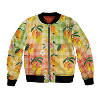 Aloha Hawaii Palaka Print Mango Plumeria Bomber Jacket Tropical Vibes