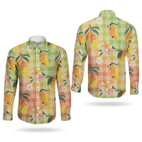 Aloha Hawaii Palaka Print Mango Plumeria Couples Matching Short Sleeve Bodycon Dress and Long Sleeve Button Shirt Tropical Vibes