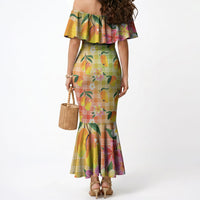 Aloha Hawaii Palaka Print Mango Plumeria Mermaid Dress Tropical Vibes