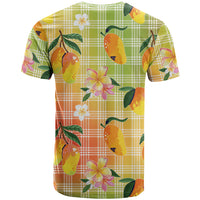 Aloha Hawaii Palaka Print Mango Plumeria T Shirt Tropical Vibes