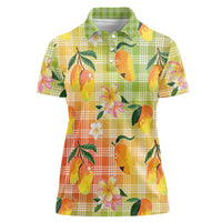 Aloha Hawaii Palaka Print Mango Plumeria Women Polo Shirt Tropical Vibes