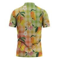 Aloha Hawaii Palaka Print Mango Plumeria Zipper Polo Shirt Tropical Vibes