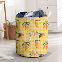 Aloha Hawaii Palaka Print Mango Plumeria Laundry Basket Fresh Lemon