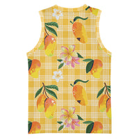 Aloha Hawaii Palaka Print Mango Plumeria Basketball Jersey Fresh Lemon