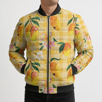 Aloha Hawaii Palaka Print Mango Plumeria Bomber Puffer Jacket Fresh Lemon