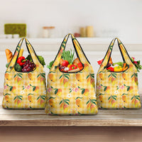 Aloha Hawaii Palaka Print Mango Plumeria Grocery Bag Fresh Lemon