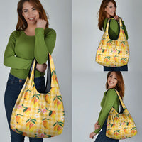 Aloha Hawaii Palaka Print Mango Plumeria Grocery Bag Fresh Lemon