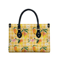 Aloha Hawaii Palaka Print Mango Plumeria Leather Bag Fresh Lemon