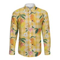 Aloha Hawaii Palaka Print Mango Plumeria Long Sleeve Button Shirt Fresh Lemon