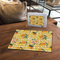 Aloha Hawaii Palaka Print Mango Plumeria Puzzle Fresh Lemon