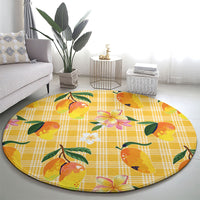 Aloha Hawaii Palaka Print Mango Plumeria Round Carpet Fresh Lemon