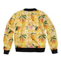 Aloha Hawaii Palaka Print Mango Plumeria Sleeve Zip Bomber Jacket Fresh Lemon
