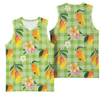 Aloha Hawaii Palaka Print Mango Plumeria Basketball Jersey Cool Mint