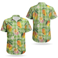 Aloha Hawaii Palaka Print Mango Plumeria Couples Matching Mermaid Dress and Hawaiian Shirt Cool Mint