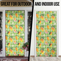 Aloha Hawaii Palaka Print Mango Plumeria Door Cover Cool Mint