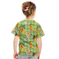 Aloha Hawaii Palaka Print Mango Plumeria Kid T Shirt Cool Mint