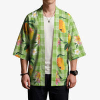Aloha Hawaii Palaka Print Mango Plumeria Kimono Cool Mint