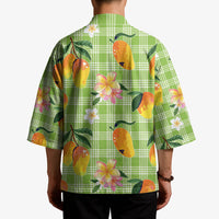 Aloha Hawaii Palaka Print Mango Plumeria Kimono Cool Mint