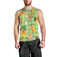 Aloha Hawaii Palaka Print Mango Plumeria Men Tank Top Cool Mint