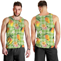 Aloha Hawaii Palaka Print Mango Plumeria Men Tank Top Cool Mint