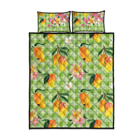 Aloha Hawaii Palaka Print Mango Plumeria Quilt Bed Set Cool Mint