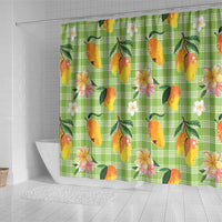 Aloha Hawaii Palaka Print Mango Plumeria Shower Curtain Cool Mint
