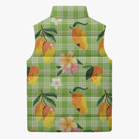 Aloha Hawaii Palaka Print Mango Plumeria Sleeveless Puffer Jacket Cool Mint