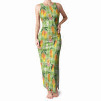 Aloha Hawaii Palaka Print Mango Plumeria Tank Maxi Dress Cool Mint