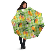 Aloha Hawaii Palaka Print Mango Plumeria Umbrella Cool Mint