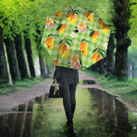 Aloha Hawaii Palaka Print Mango Plumeria Umbrella Cool Mint