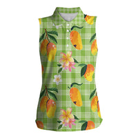 Aloha Hawaii Palaka Print Mango Plumeria Women Sleeveless Polo Shirt Cool Mint