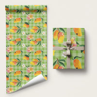 Aloha Hawaii Palaka Print Mango Plumeria Wrapping Paper Cool Mint