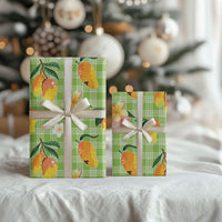 Aloha Hawaii Palaka Print Mango Plumeria Wrapping Paper Cool Mint