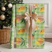 Aloha Hawaii Palaka Print Mango Plumeria Wrapping Paper Cool Mint