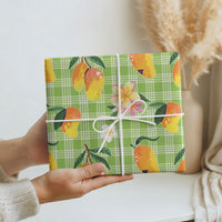 Aloha Hawaii Palaka Print Mango Plumeria Wrapping Paper Cool Mint