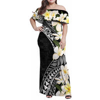 Aloha Hawaii Festive Family Matching Off Shoulder Maxi Dress and Hawaiian Shirt Frangipani Lace Classic LT7 Mom's Dress Black - Polynesian Pride