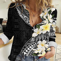 Aloha Hawaii Festive Women Casual Shirt Frangipani Lace Classic LT7 Female Black - Polynesian Pride