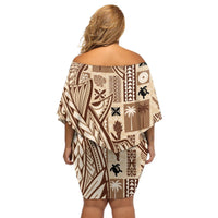 Samoa Tapa Off Shoulder Short Dress Siapo Mix Tatau Patterns LT7 - Polynesian Pride