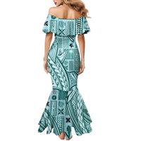 Samoa Tapa Family Matching Mermaid Dress and Hawaiian Shirt Siapo Mix Tatau Patterns - Teal LT7 - Polynesian Pride
