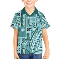 Samoa Tapa Family Matching Tank Maxi Dress and Hawaiian Shirt Siapo Mix Tatau Patterns - Teal LT7 Son's Shirt Teal - Polynesian Pride
