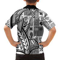 Samoa Tapa Family Matching Off Shoulder Maxi Dress and Hawaiian Shirt Siapo Mix Tatau Patterns - White LT7 - Polynesian Pride