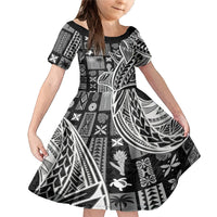 Samoa Tapa Family Matching Mermaid Dress and Hawaiian Shirt Siapo Mix Tatau Patterns - Black LT7 Daughter's Dress Black - Polynesian Pride