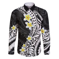 Hawaii Aloha Family Matching Tank Maxi Dress and Hawaiian Shirt Plumeria Vintage - Black LT7 Dad's Shirt - Long Sleeve Black - Polynesian Pride