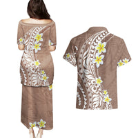Hawaii Aloha Couples Matching Puletasi Dress and Hawaiian Shirt Plumeria Vintage - Brown LT7 - Polynesian Pride