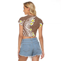 Hawaii Aloha Raglan Cropped T Shirt Plumeria Vintage - Brown LT7 - Polynesian Pride